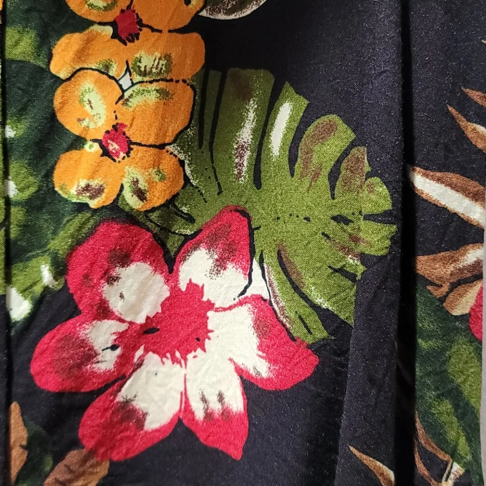 SERENDIPITY FLORAL MINI SKIRT BLACK TROPICAL PRINT BUTTON DOWN RAYON DRESS XL - Picture 2 of 10